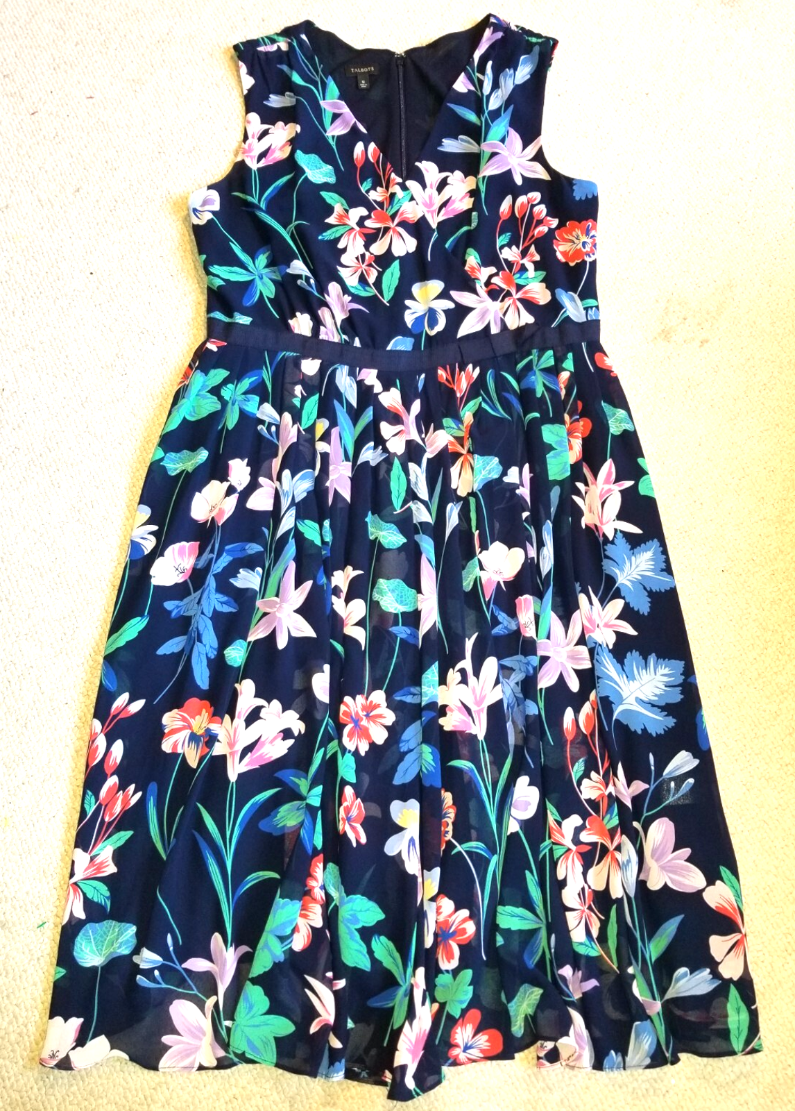 Nwot Womens Dress-Talbots-Navy/Multi Floral Chiffon Midi Cottagecore Fairy-12